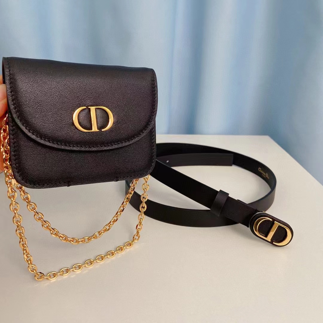 Dior CD Unisex 30 Montaigne Removable Pouch Belt Black Smooth Calfskin 20 MM Width