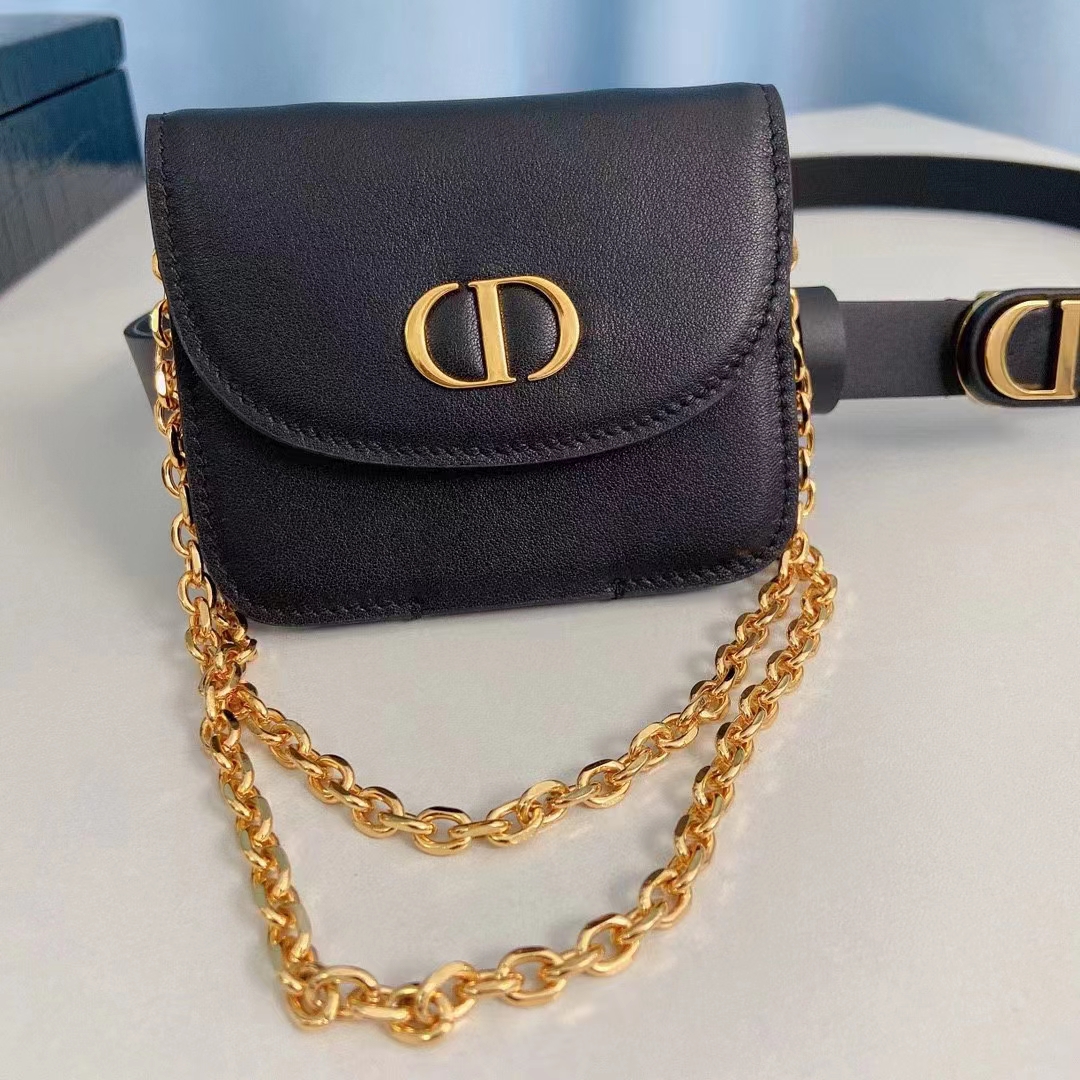 Dior CD Unisex 30 Montaigne Removable Pouch Belt Black Smooth Calfskin 20 MM Width