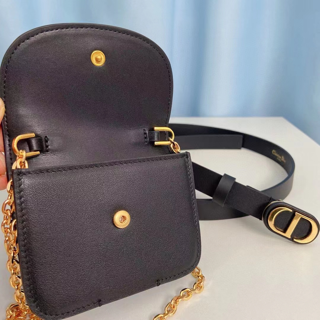 Dior CD Unisex 30 Montaigne Removable Pouch Belt Black Smooth Calfskin 20 MM Width