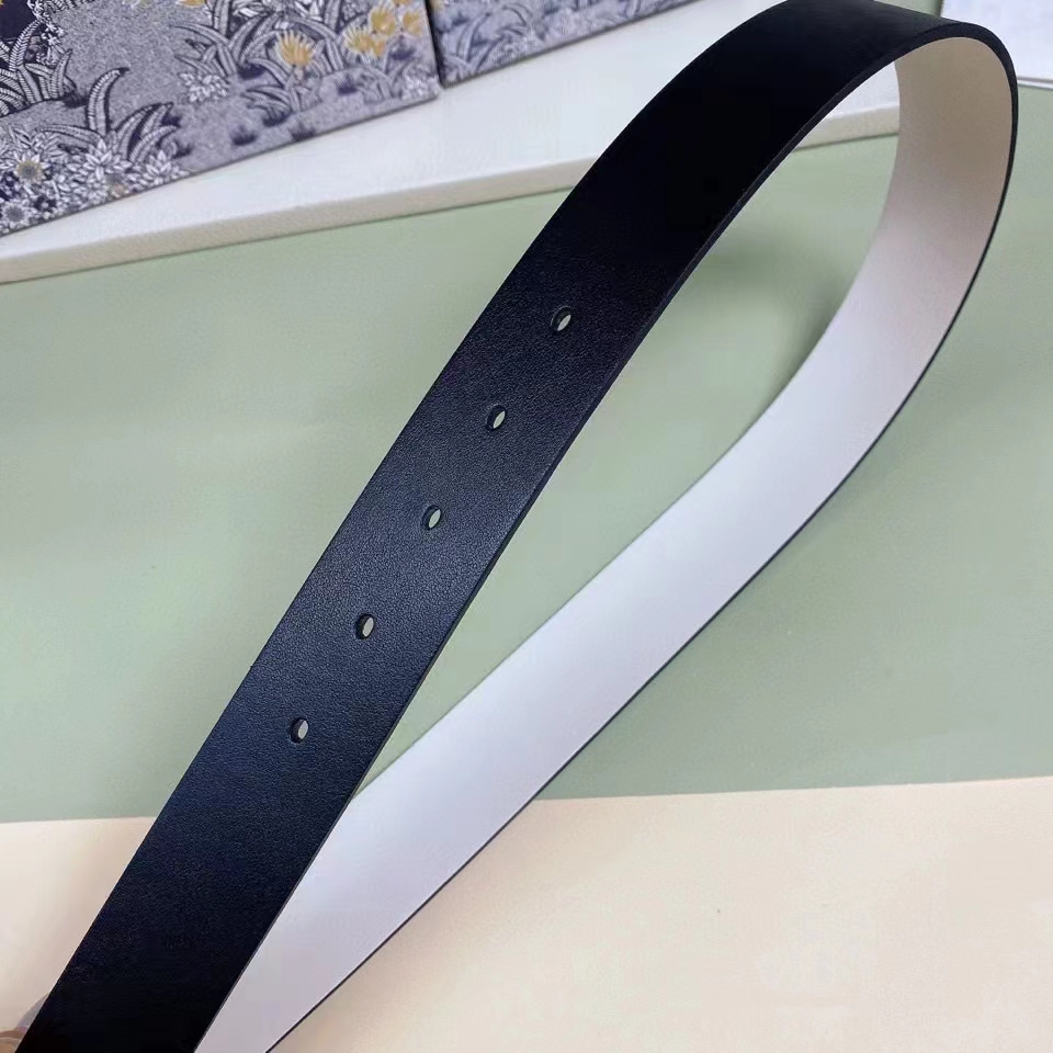 Dior CD Unisex 30 Montaigne Reversible Belt Black Latte Smooth Calfskin 35 MM Width