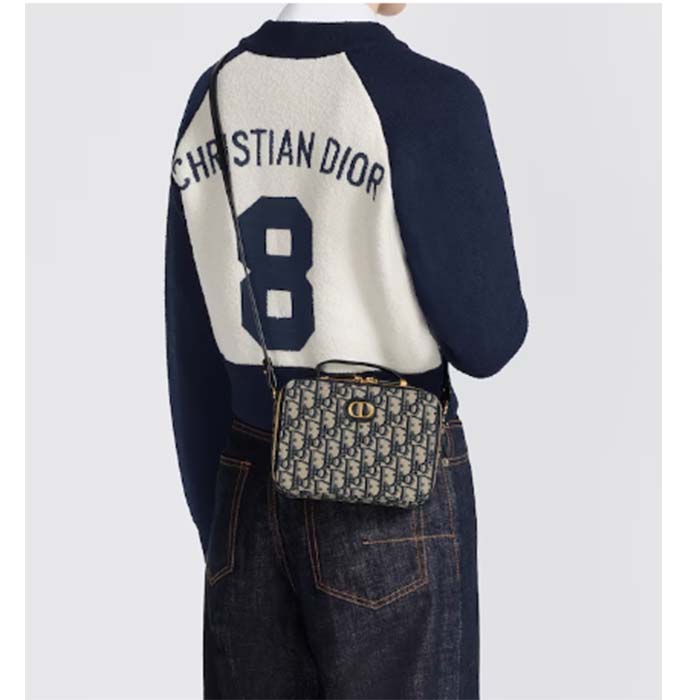 Dior Unisex CD 30 Montaigne Box Bag Blue Multicolor Dior Oblique Jacquard