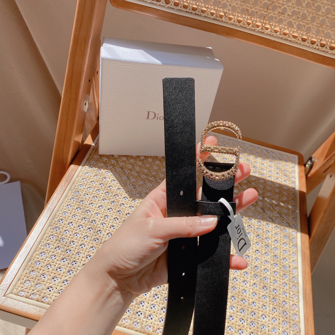 Dior Unisex CD 30 Montaigne Crystals Belt Black Smooth Calfskin Silver-Tone 27 MM Width