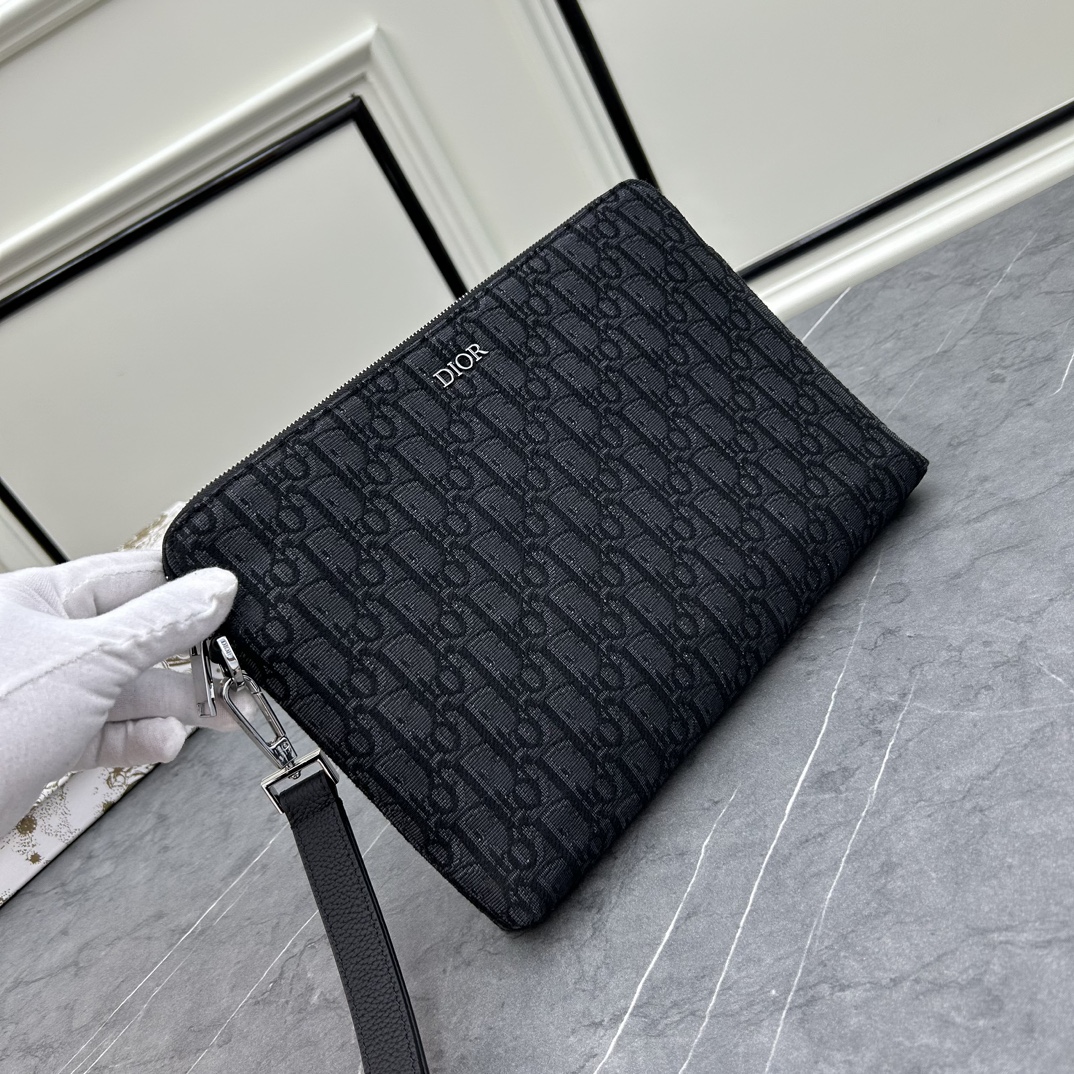 Dior Unisex CD A5 Pouch Black Dior Oblique Jacquard