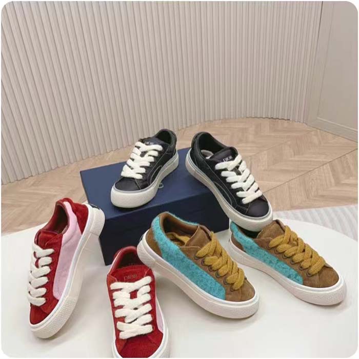 Dior Unisex CD Digital Twin Collectible B33 Sneaker Turquoise Dior Oblique Mohair Brown Suede