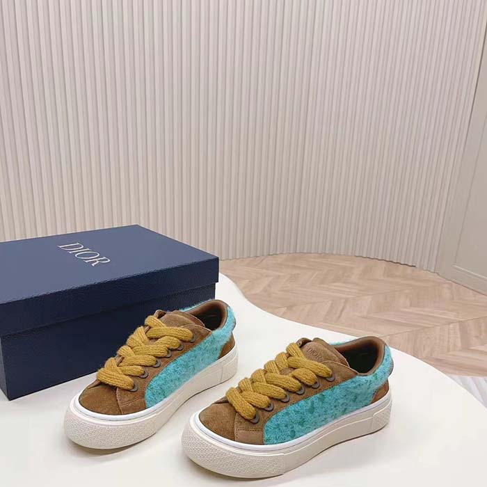 Dior Unisex CD Digital Twin Collectible B33 Sneaker Turquoise Dior Oblique Mohair Brown Suede