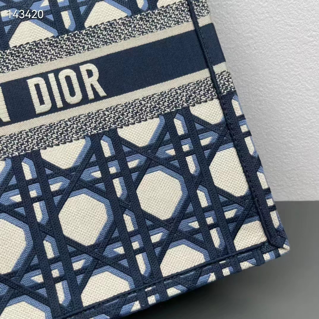 Dior Unisex CD Large Dior Book Tote Beige Blue Macrocannage Embroidery