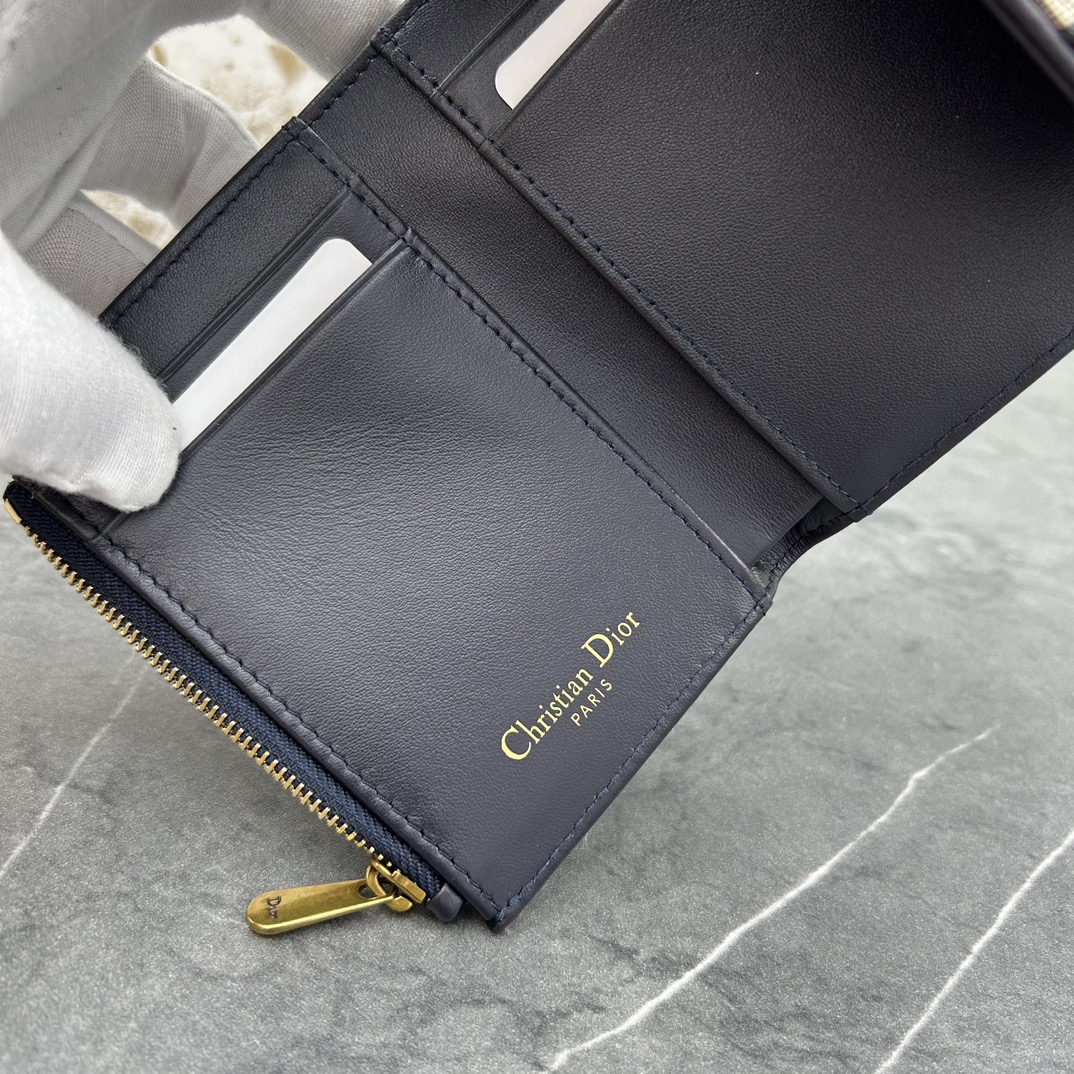 Dior Unisex CD Saddle 5-Gusset Card Holder Blue Dior Oblique Jacquard