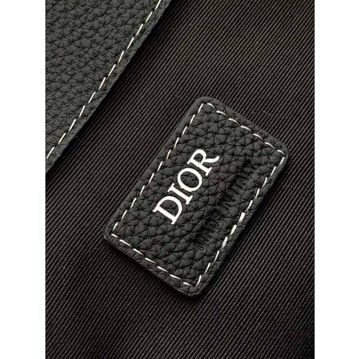 Dior Unisex CD Saddle Backpack Black Grained Calfskin Leather Flap Drawstring Closure