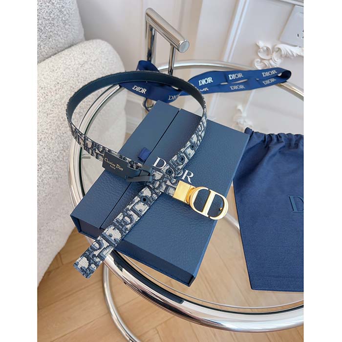 Dior Unisex CD Saddle Belt Blue Dior Oblique Jacquard 20 MM Width