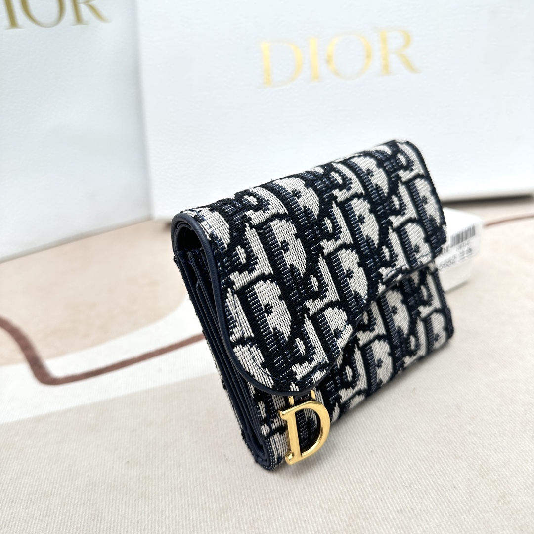 Dior Unisex CD Saddle Lotus Wallet Blue Dior Oblique Jacquard