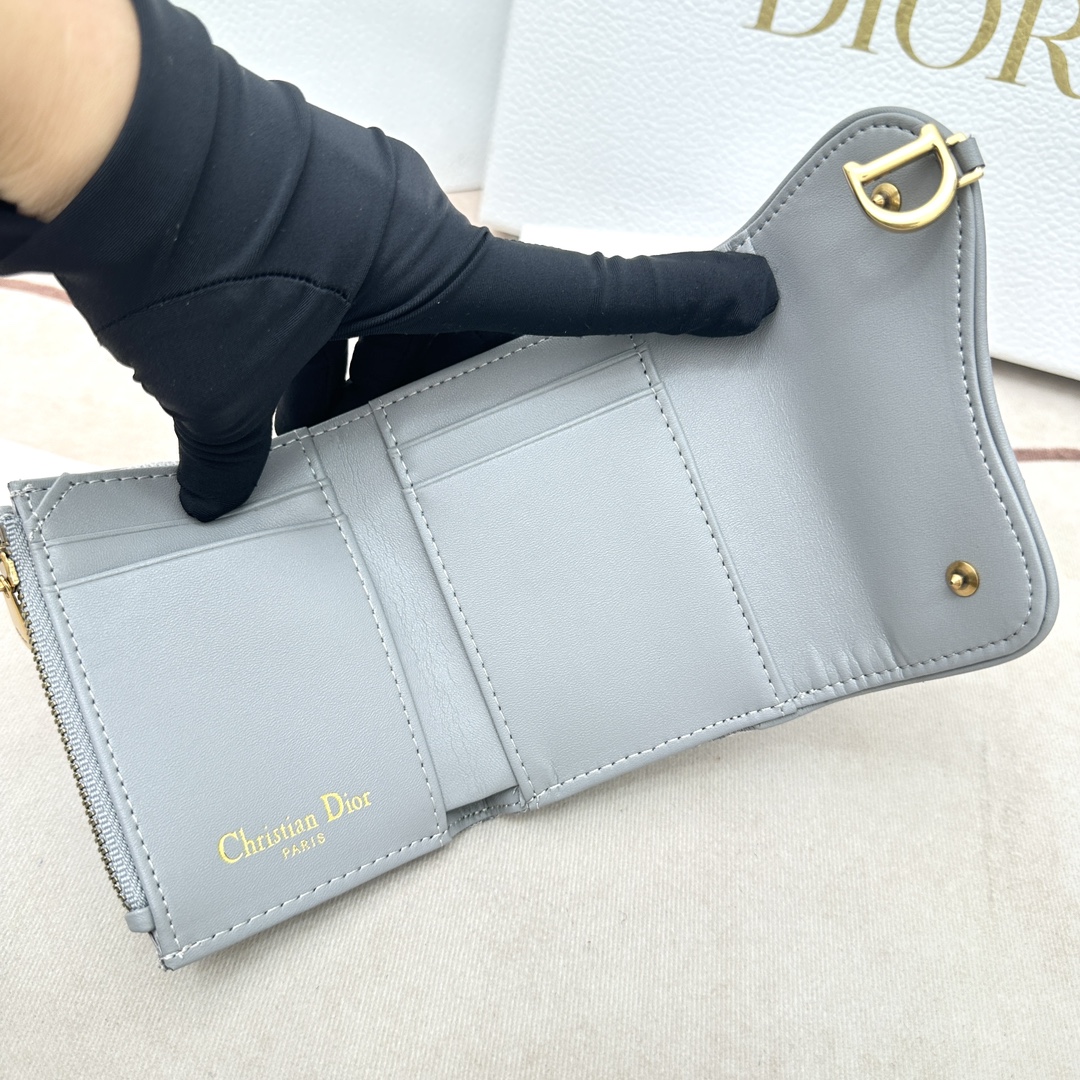 Dior Unisex CD Saddle Lotus Wallet Gray Dior Oblique Jacquard