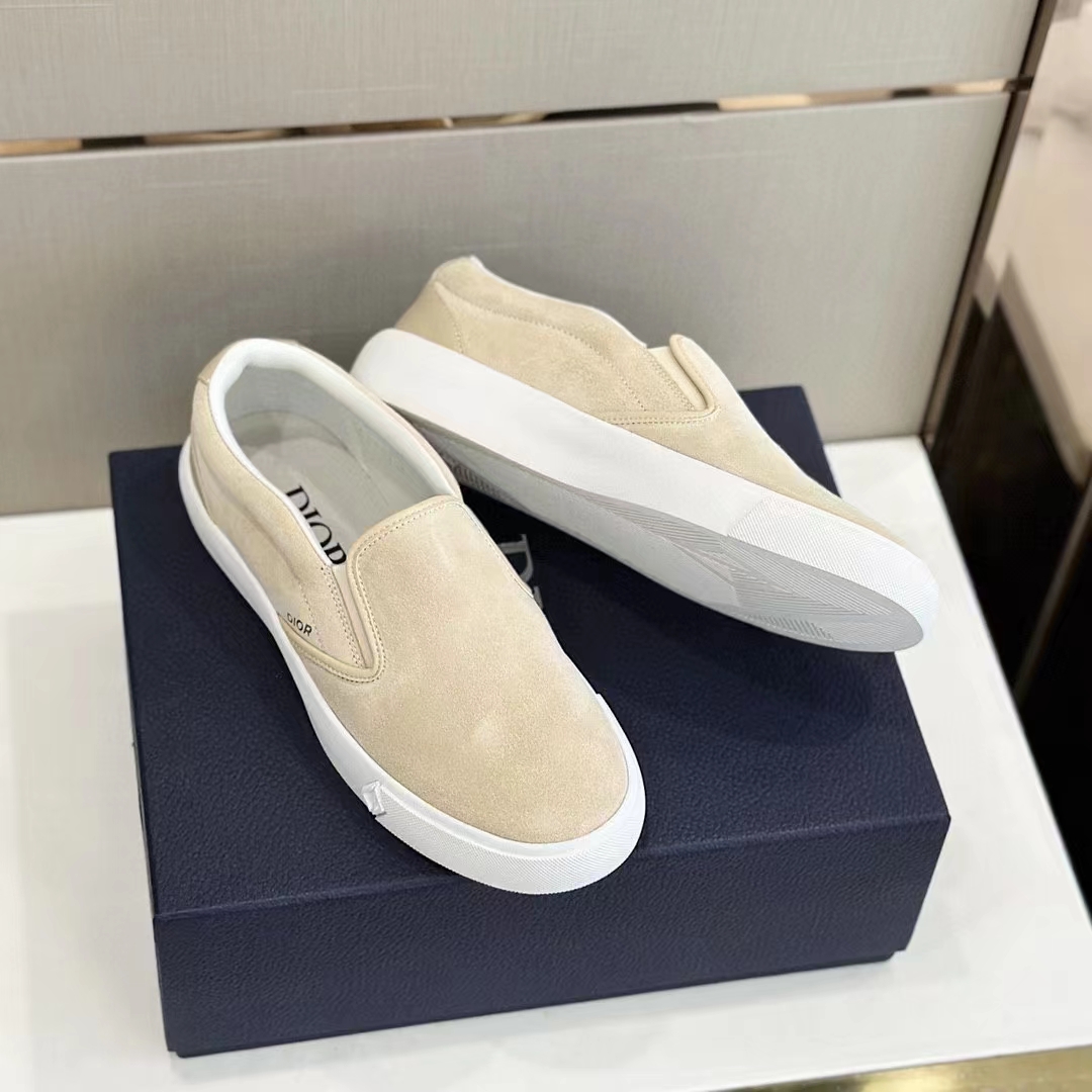 Dior Unisex CD Shoes B101 Slip-On Sneaker Beige Suede Smooth Calfskin