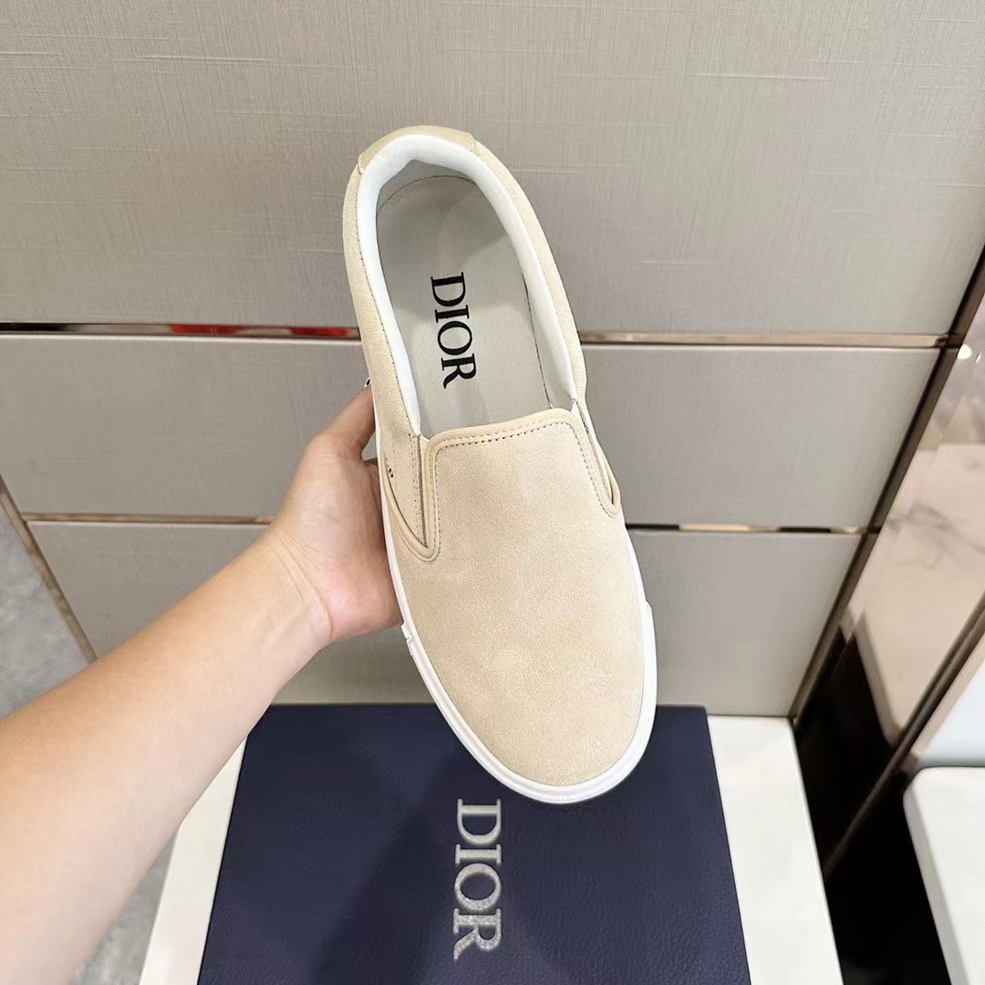 Dior Unisex CD Shoes B101 Slip-On Sneaker Beige Suede Smooth Calfskin