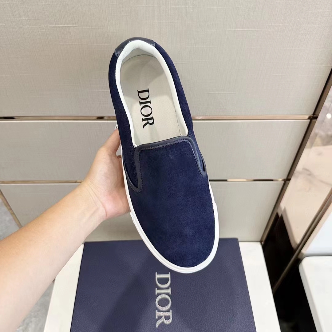 Dior Unisex CD Shoes B101 Slip-On Sneaker Navy Blue Suede Smooth Calfskin