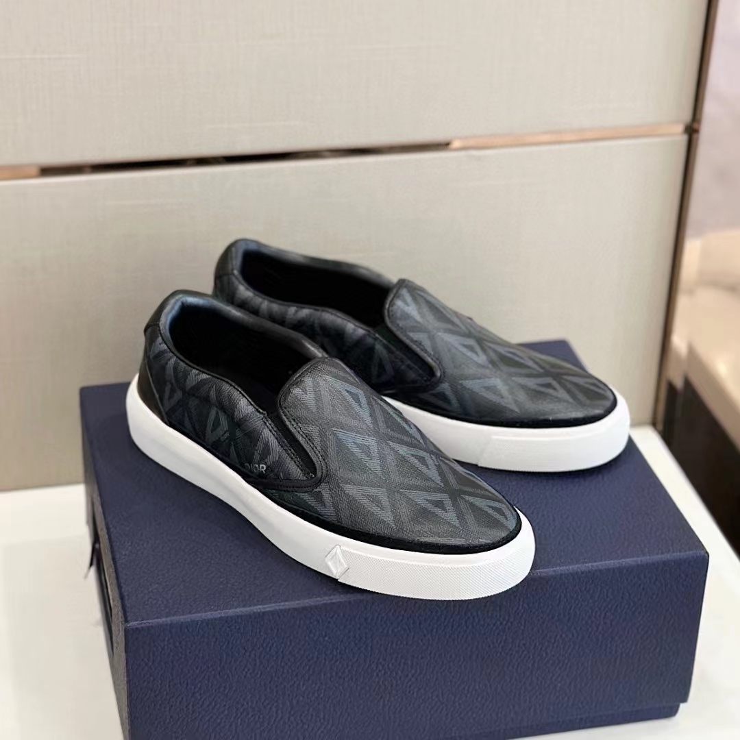 dior unisex shoes b101 slip-on sneaker black cd Di*m*nd canvas smooth calfskin