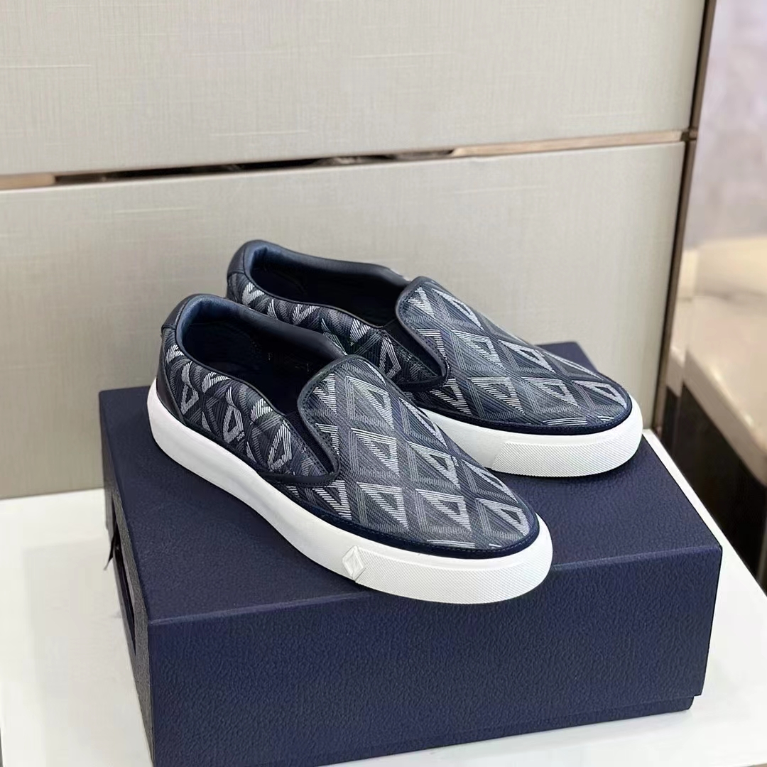 dior unisex shoes b101 slip-on sneaker navy blue cd Di*m*nd canvas smooth calfskin