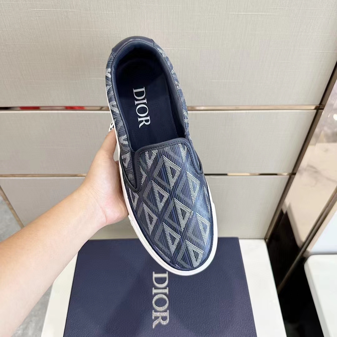 dior unisex shoes b101 slip-on sneaker navy blue cd Di*m*nd canvas smooth calfskin