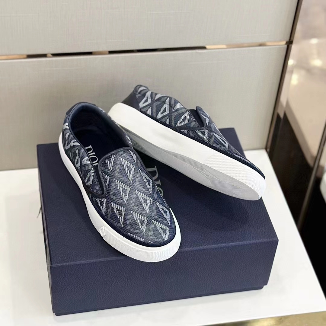 dior unisex shoes b101 slip-on sneaker navy blue cd Di*m*nd canvas smooth calfskin