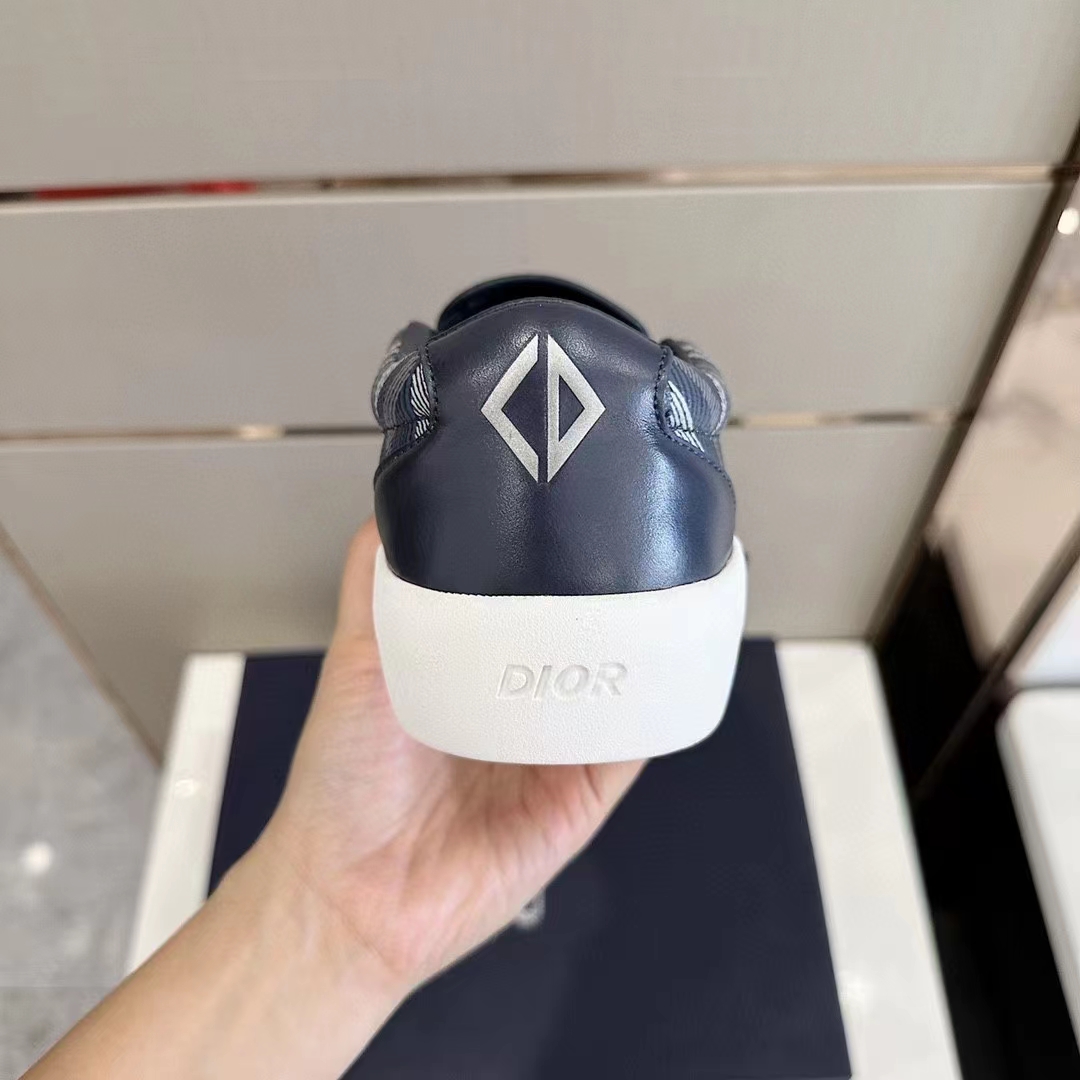 dior unisex shoes b101 slip-on sneaker navy blue cd Di*m*nd canvas smooth calfskin