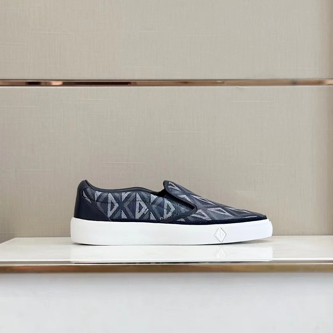 dior unisex shoes b101 slip-on sneaker navy blue cd Di*m*nd canvas smooth calfskin