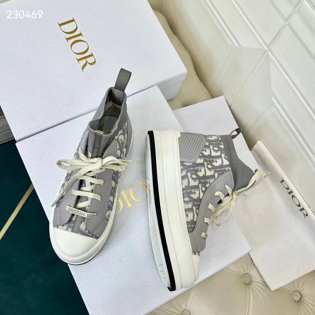 Dior Unisex Shoes CD Walk’N’Dior Sneaker Gray Dior Oblique Technical Mesh Calfskin