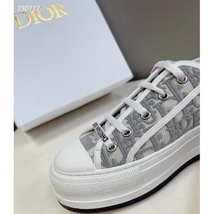 Dior Unisex Shoes CD Walk’N’Dior Sneaker Stone Gray Dior Oblique Embroidered Cotton