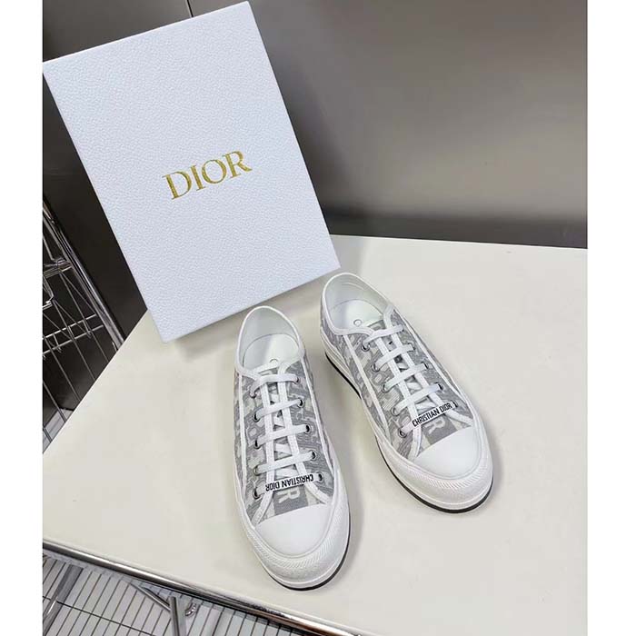 Dior Unisex Shoes CD Walk’N’Dior Sneaker Stone Gray Dior Oblique Embroidered Cotton