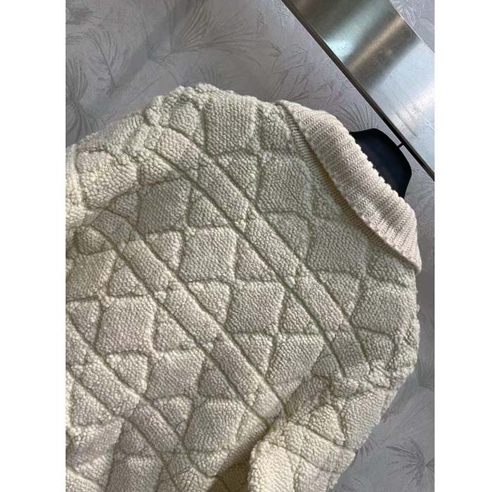 Dior Women CD Cannage Jacket White Technical Wool Cashmere Knit Horn Buttons