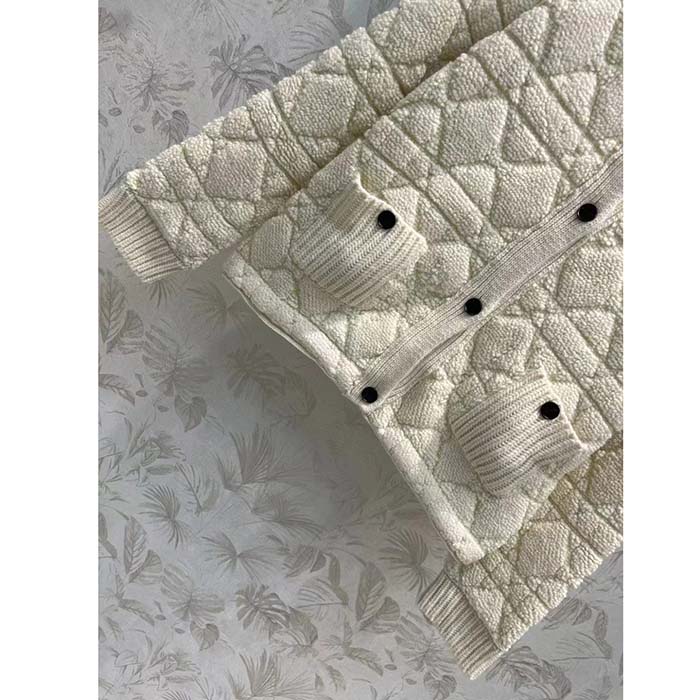 Dior Women CD Cannage Jacket White Technical Wool Cashmere Knit Horn Buttons