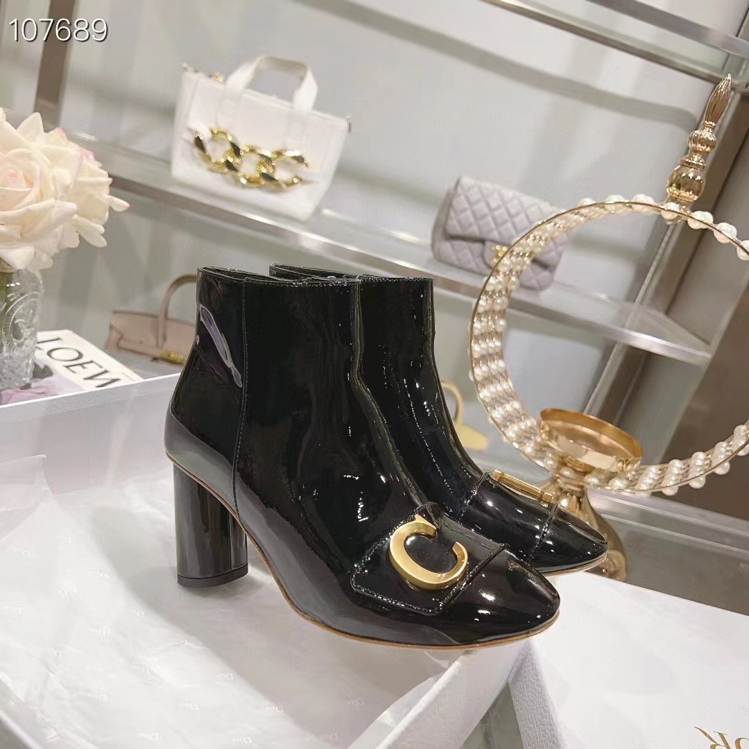 Dior Women CD C’est Dior Heeled Ankle Boot Black Patent Calfskin