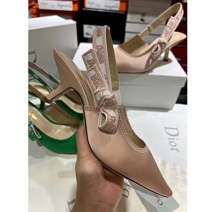 Dior Women CD J’Adior Slingback Pump Nude Embroidered Satin Cotton