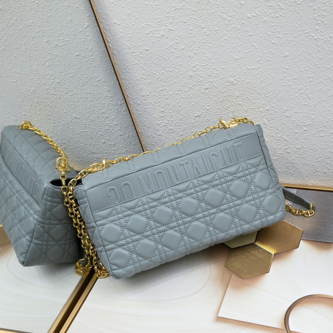 Dior Women CD Large Dior Caro Bag Stone Gray Supple Cannage Calfskin