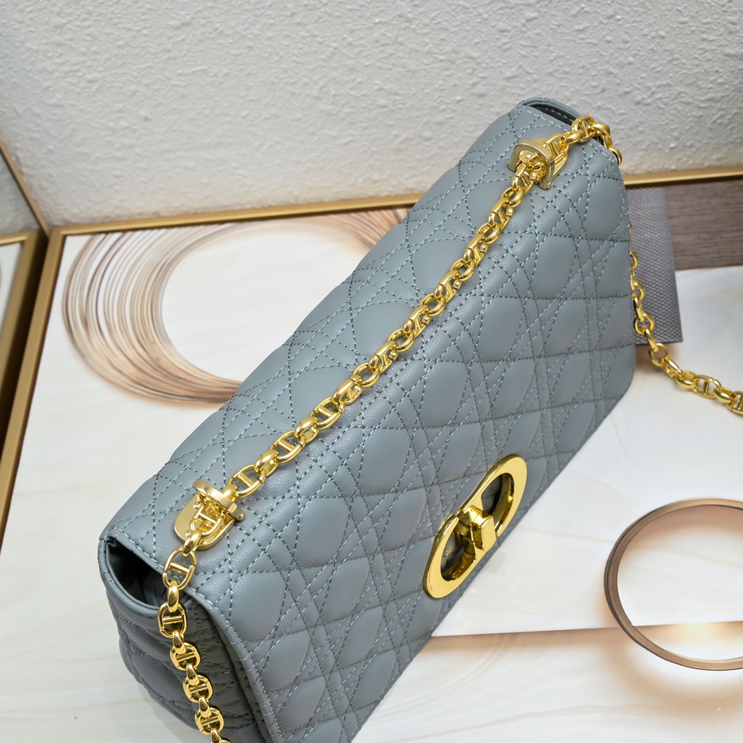 Dior Women CD Large Dior Caro Bag Stone Gray Supple Cannage Calfskin