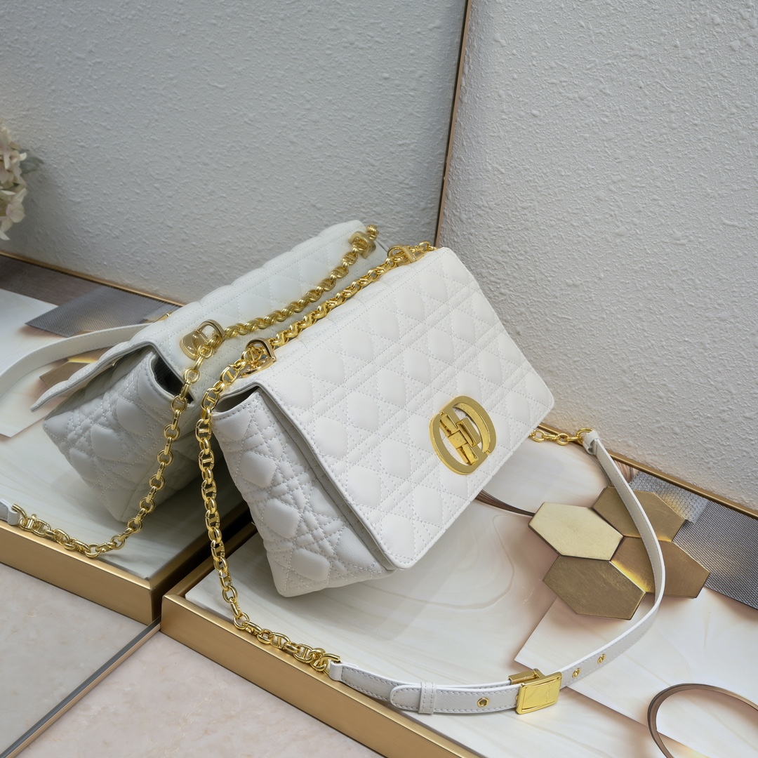 Dior Women CD Large Dior Caro Bag Stone Ivory Supple Cannage Calfskin
