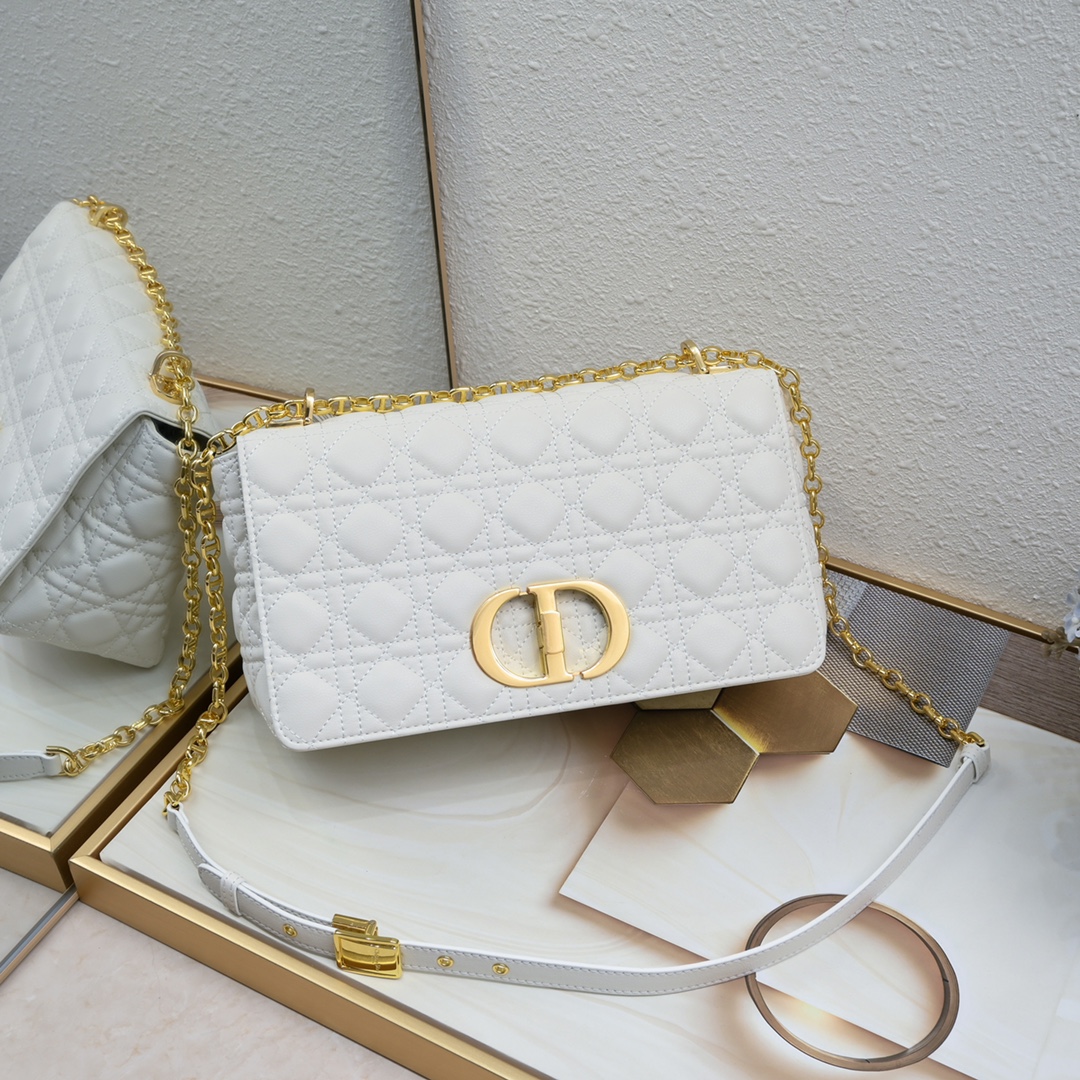 Dior Women CD Large Dior Caro Bag Stone Ivory Supple Cannage Calfskin