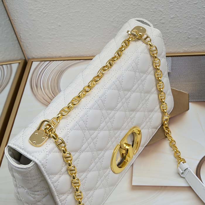 Dior Women CD Large Dior Caro Bag Stone Ivory Supple Cannage Calfskin