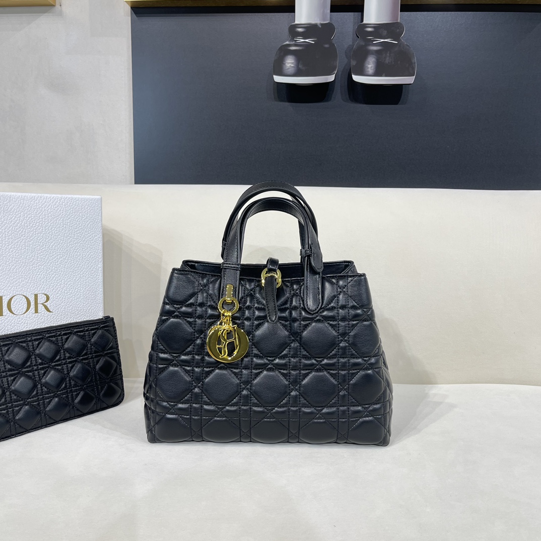 Dior Women CD Large Dior Toujours Bag Black Macrocannage Calfskin
