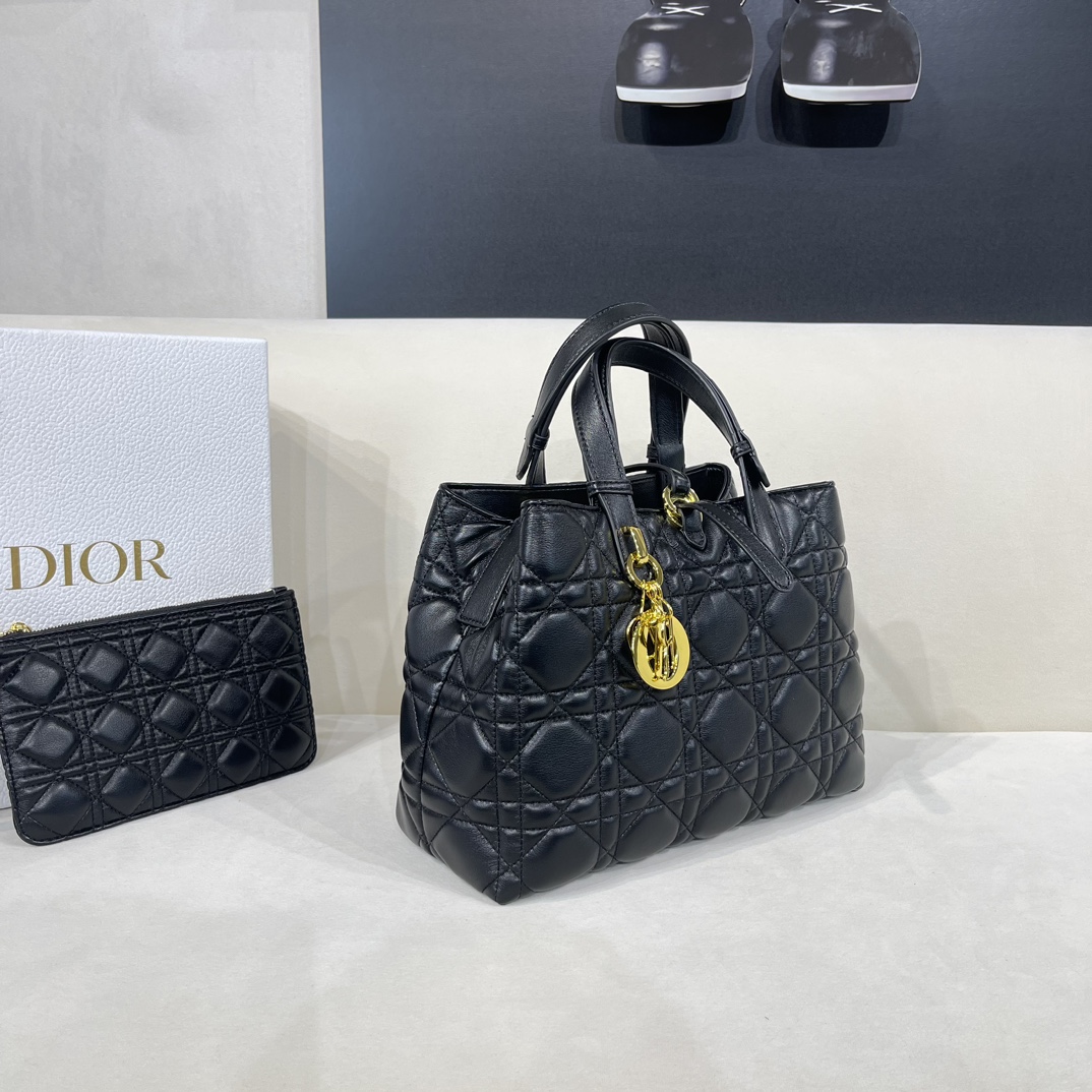 Dior Women CD Large Dior Toujours Bag Black Macrocannage Calfskin