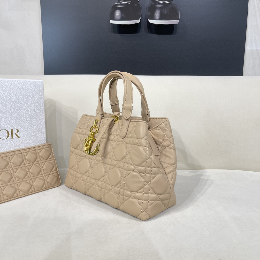 Dior Women CD Large Dior Toujours Bag Powder Beige Macrocannage Calfskin
