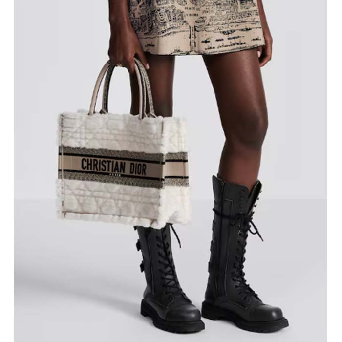 Dior Women CD Medium Book Tote Ice Cannage Shearling Christian Dior Paris Signature