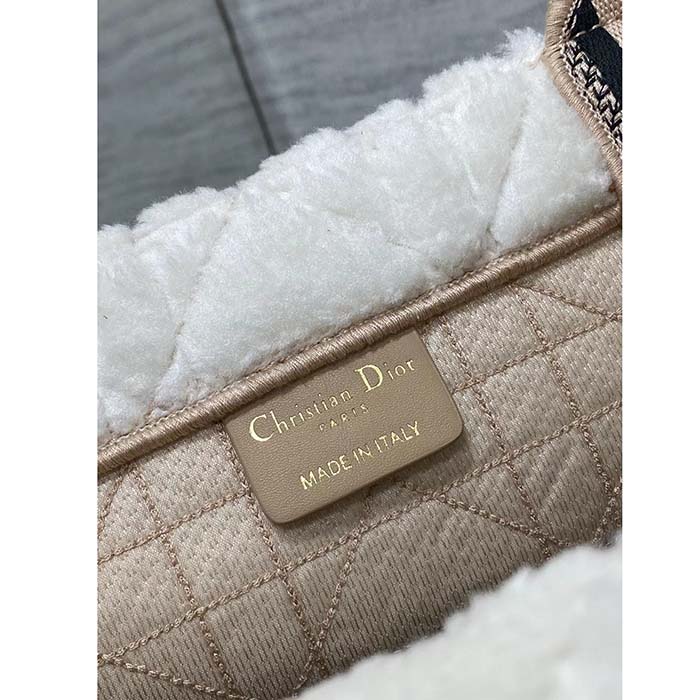 Dior Women CD Medium Book Tote Ice Cannage Shearling Christian Dior Paris Signature
