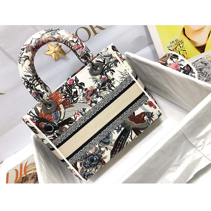 Dior Women CD Medium Lady D-Lite Bag Latte Multicolor Dior Jardin D’Hiver Embroidery