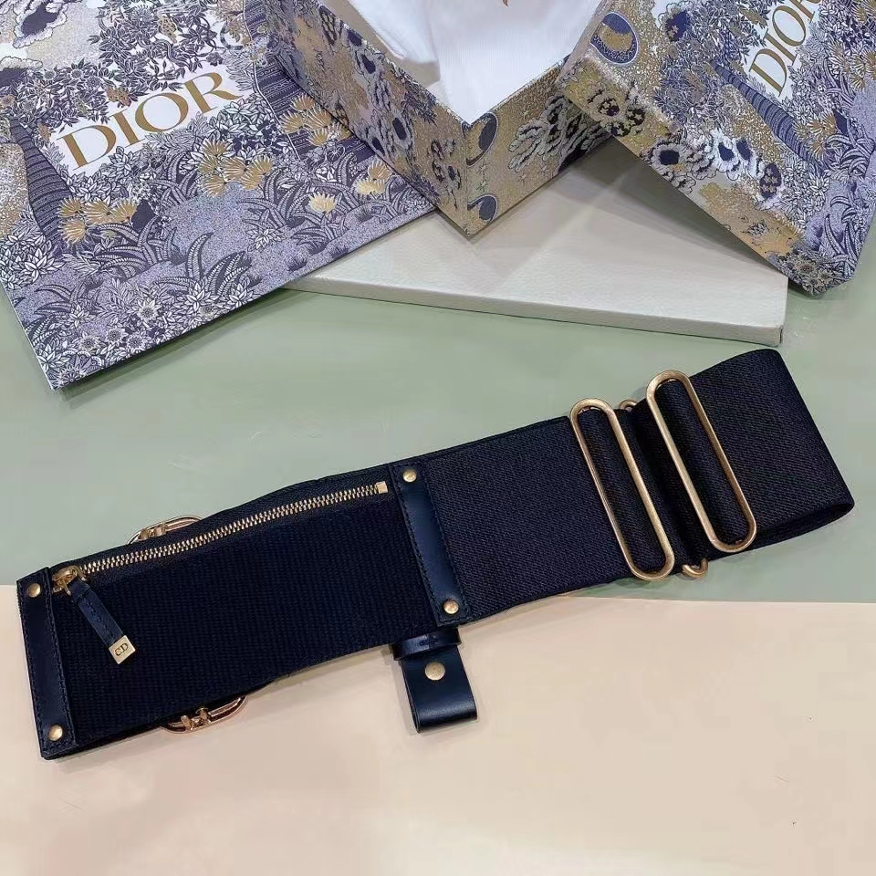 Dior Women CD Saddle Belt Black Smooth Calfskin Technical Fabric 80 MM Width