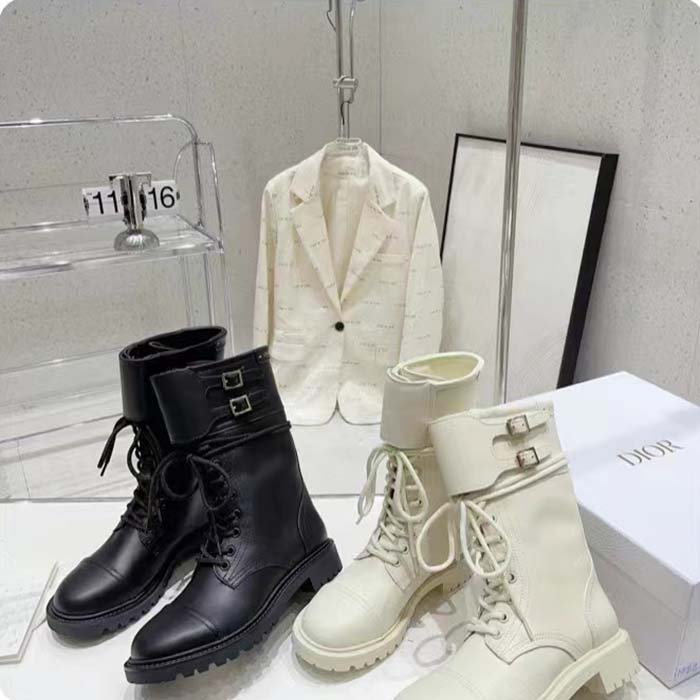 Dior Women CD Shoes D-Trap Ankle Boot Black Calfskin Shearling