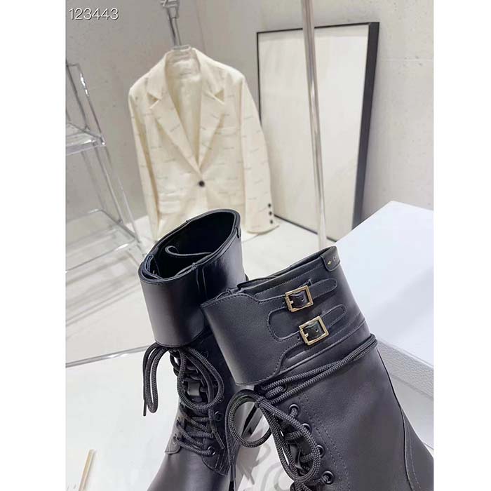 Dior Women CD Shoes D-Trap Ankle Boot Black Calfskin Shearling