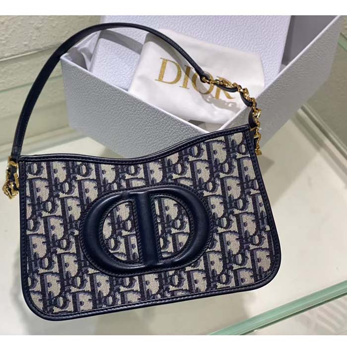 Dior Women CD Signature Hobo Mini Bag Blue Dior Oblique Jacquard