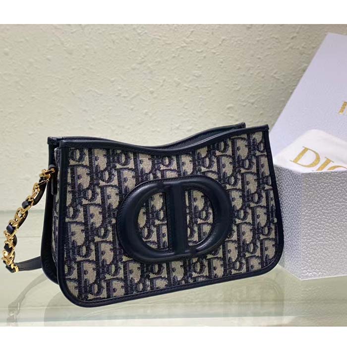 Dior Women CD Signature Hobo Mini Bag Blue Dior Oblique Jacquard