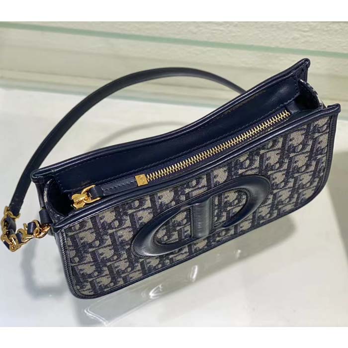 Dior Women CD Signature Hobo Mini Bag Blue Dior Oblique Jacquard