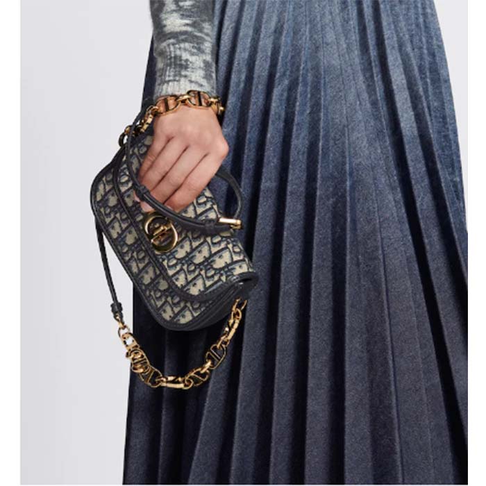 Dior Women CD Small 30 Montaigne Avenue Bag Blue Dior Oblique Jacquard