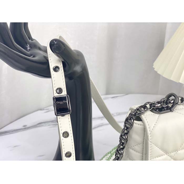 Dior Women CD Small Dior Caro Bag Latte Quilted Macrocannage Calfskin